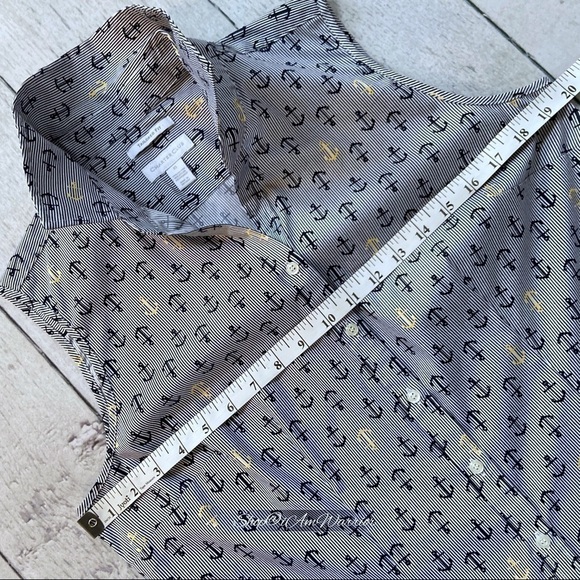 Charter Club pinstripe anchor print collared sleeveless button down top - Picture 7 of 11